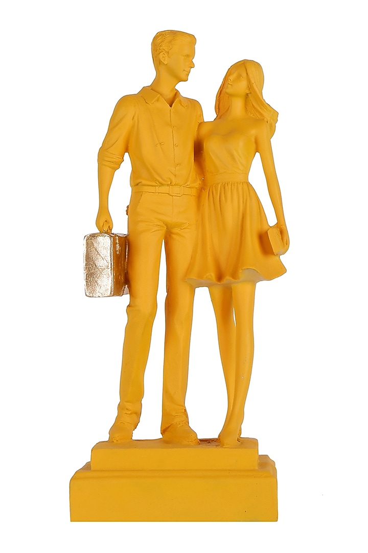 Yellow Polyresin Antique Couple Showpiece by The White Ink Decor at Pernia's Pop Up Shop