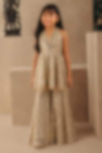 Golden Net Mirrorwork Sharara Set For Girls by Twenty Nine Kids at Pernia's Pop Up Shop