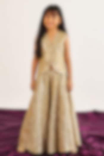 Golden Yellow Tissue Mirrorwork Sharara Set For Girls by Twenty Nine Kids at Pernia's Pop Up Shop