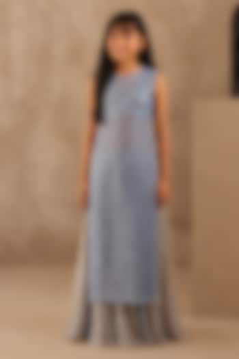 Multi-colored Net Mirrorwork Lehenga Set For Girls by Twenty Nine Kids at Pernia's Pop Up Shop