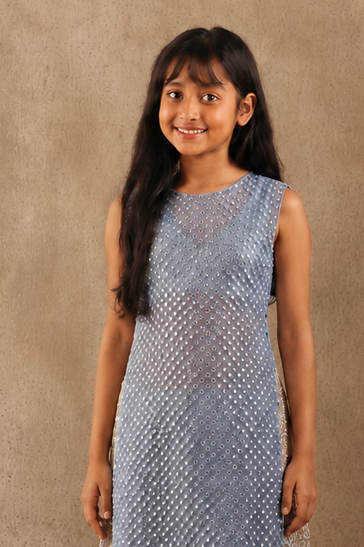 Multi-colored Net Mirrorwork Lehenga Set For Girls by Twenty Nine Kids at Pernia's Pop Up Shop