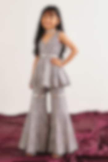 Aubergine Purple Tissue Mirrorwork Pants Set For Girls by Twenty Nine Kids at Pernia's Pop Up Shop