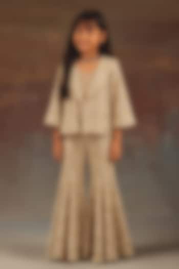 Golden Georgette Pattiwork A-line Blazer Set For Girls by Twenty Nine Kids at Pernia's Pop Up Shop