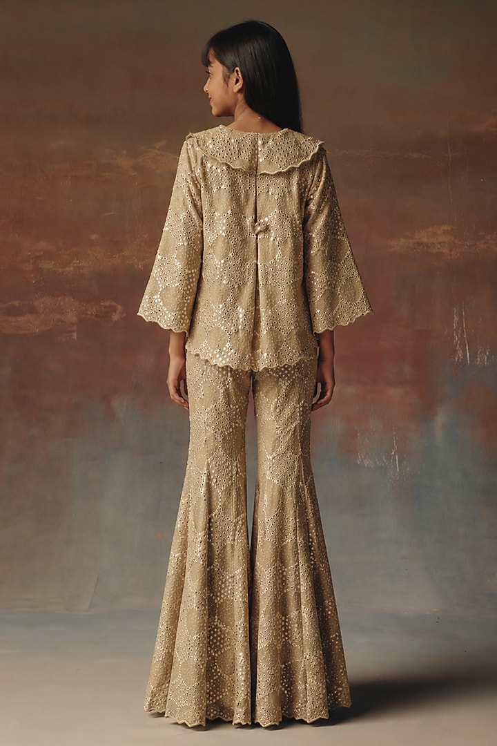 Golden Georgette Pattiwork A-line Blazer Set For Girls by Twenty Nine Kids at Pernia's Pop Up Shop