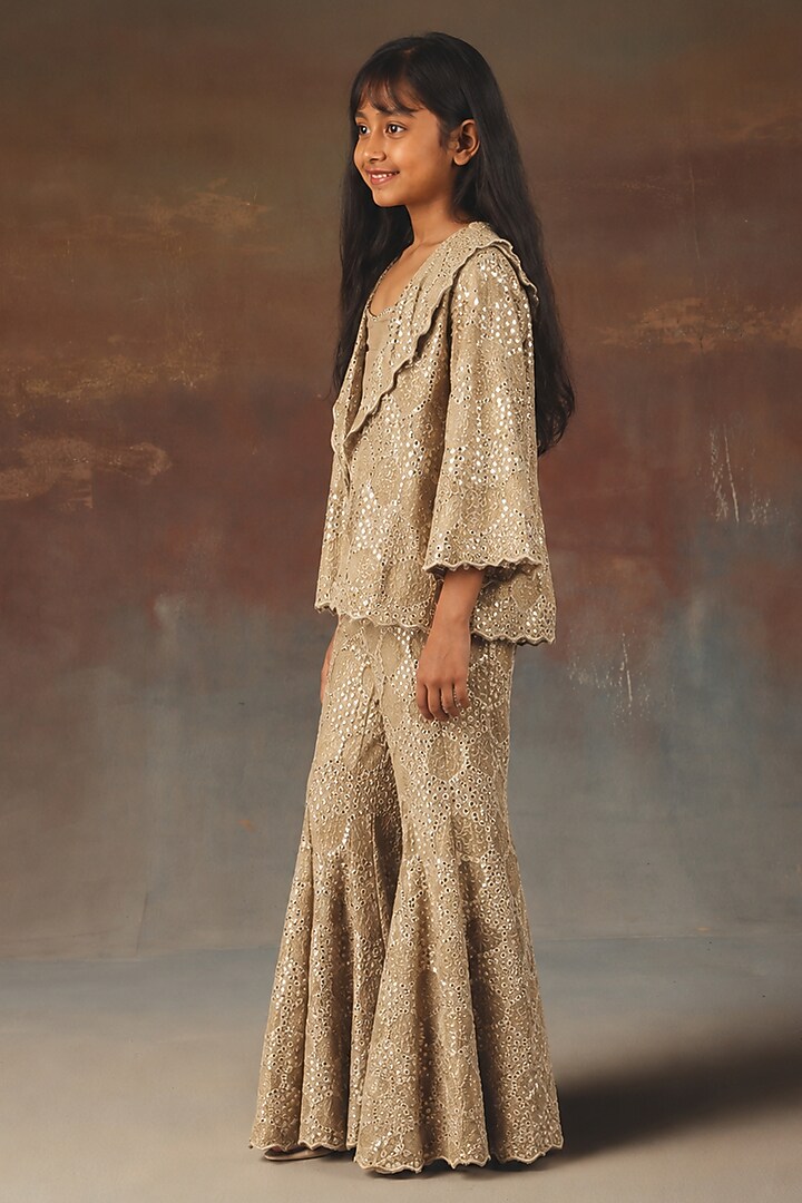 Golden Georgette Pattiwork A-line Blazer Set For Girls by Twenty Nine Kids at Pernia's Pop Up Shop
