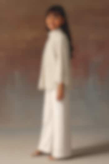 Ivory Mirror Work High Neck Jacket Set For Girls by Twenty Nine Kids at Pernia's Pop Up Shop