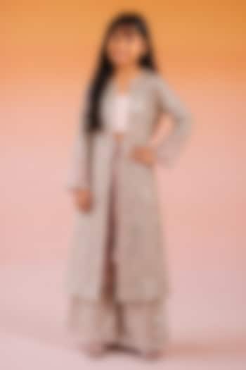 Blush Pink Net Mirror Work Jacket Set For Girls by Twenty Nine Kids at Pernia's Pop Up Shop