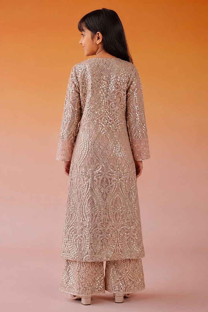 Blush Pink Net Mirror Work Jacket Set For Girls by Twenty Nine Kids at Pernia's Pop Up Shop