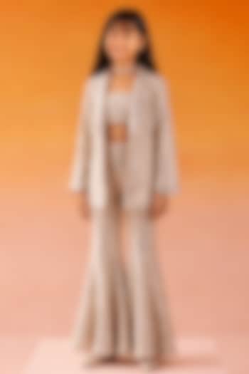 Ivory Georgette Mirror Work Jacket Set For Girls by Twenty Nine Kids at Pernia's Pop Up Shop