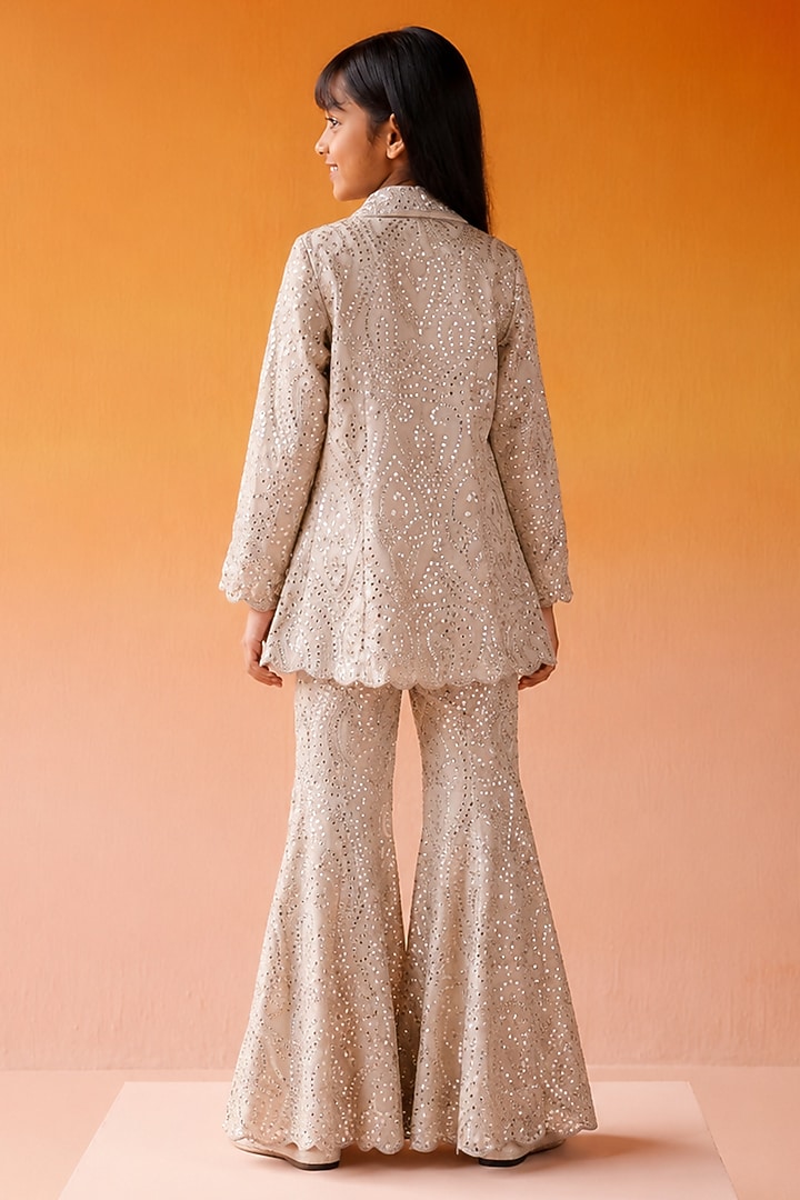 Ivory Georgette Mirror Work Jacket Set For Girls by Twenty Nine Kids at Pernia's Pop Up Shop