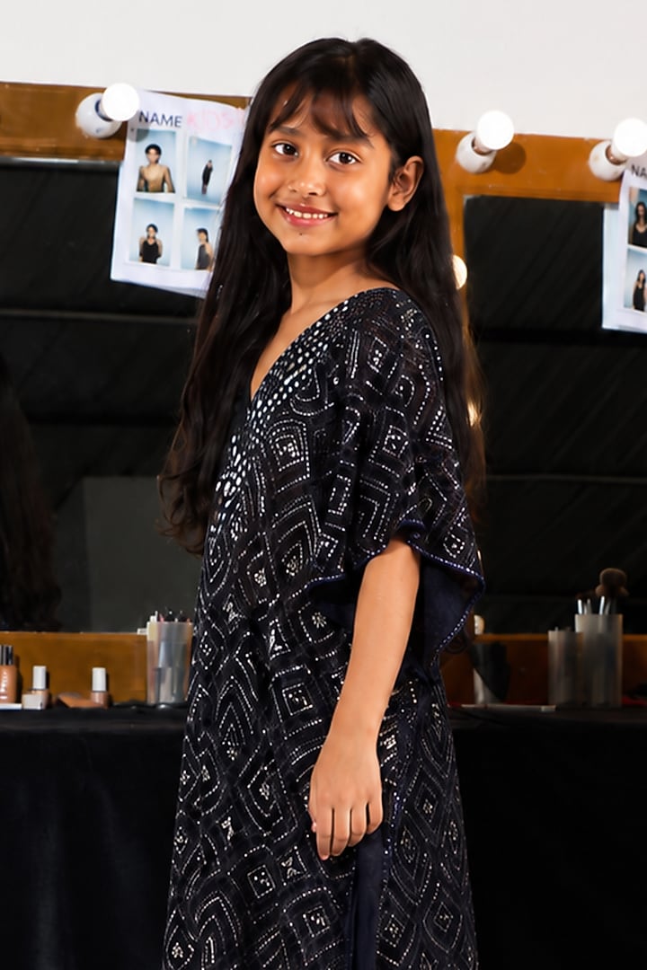 Indigo Scallop Lace Mirror Work Boot-Cut For Girls by Twenty Nine Kids at Pernia's Pop Up Shop