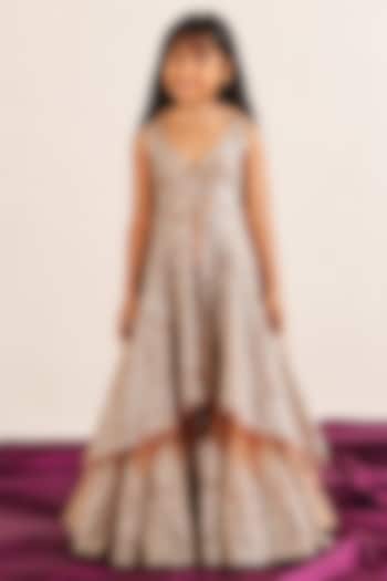Dull Peach Tissue Mirror Work Sharara Set For Girls by Twenty Nine Kids at Pernia's Pop Up Shop
