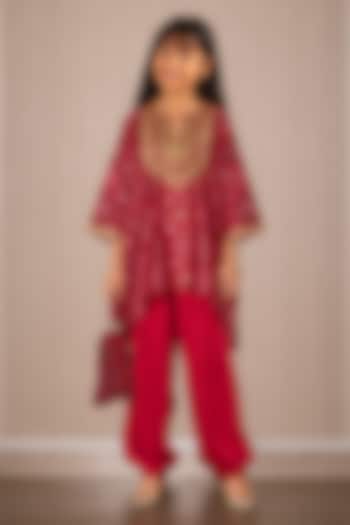 Red Patola Weave Silk Zardozi A-Line Kurta Set For Girls by Twenty Nine Kids at Pernia's Pop Up Shop