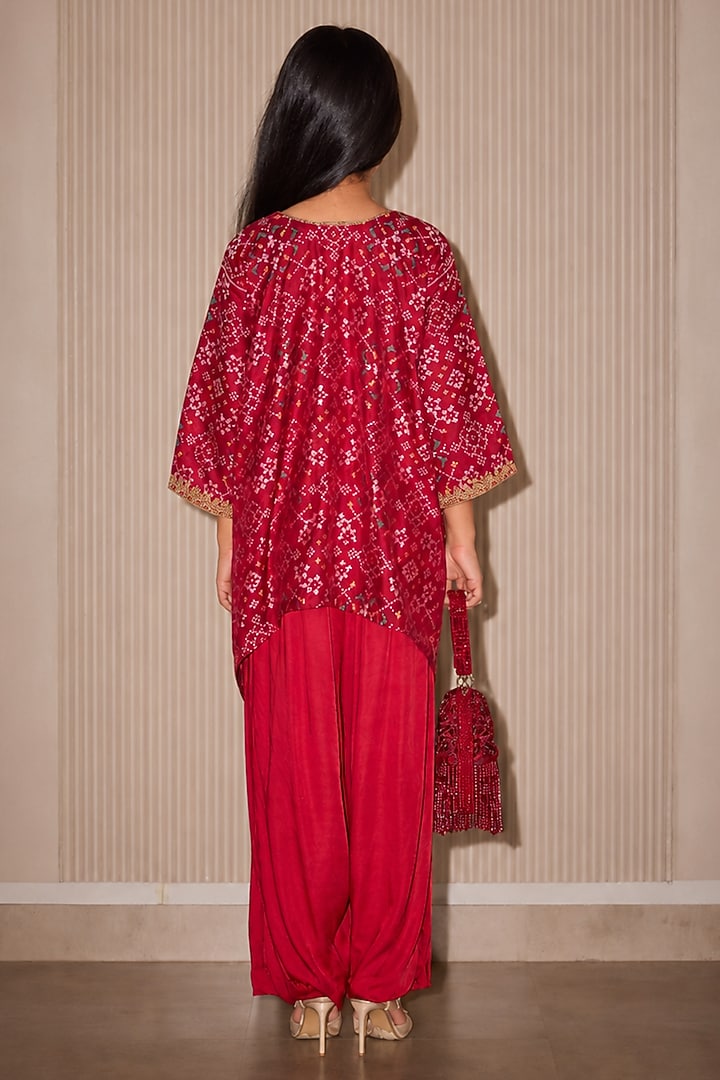 Red Patola Weave Silk Zardozi A-Line Kurta Set For Girls by Twenty Nine Kids at Pernia's Pop Up Shop