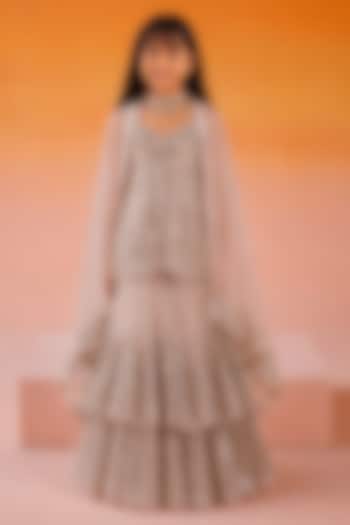 Silver Net Mirror Work Layered Lehenga Set For Girls by Twenty Nine Kids at Pernia's Pop Up Shop