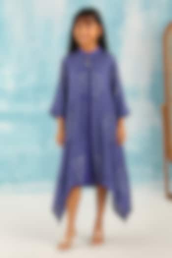Blue Gajji Silk Bandhani Mirror Work Long Dress For Girls by Twenty Nine Kids at Pernia's Pop Up Shop
