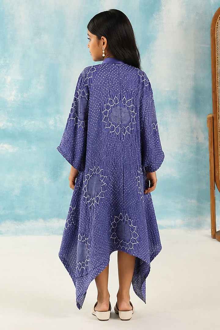 Blue Gajji Silk Bandhani Mirror Work Long Dress For Girls by Twenty Nine Kids at Pernia's Pop Up Shop