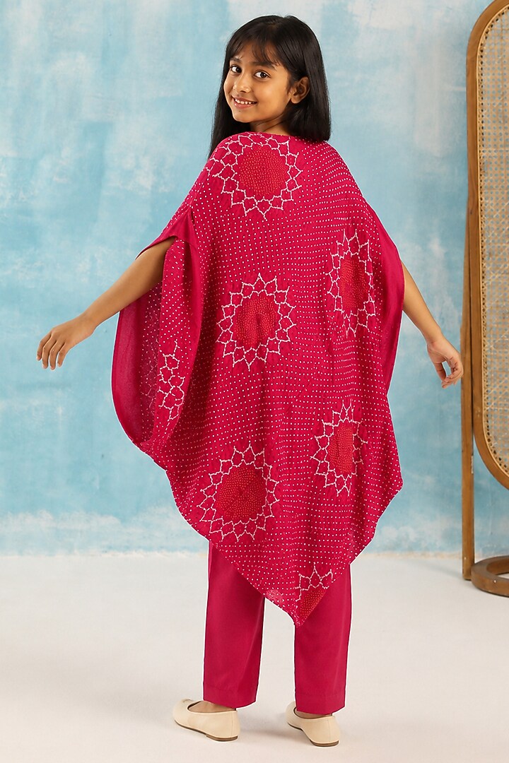 Pink Gajji Silk Bandhani Kaftan Set For Girls by Twenty Nine Kids at Pernia's Pop Up Shop