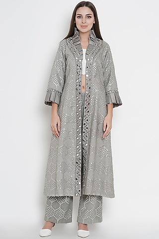 Grey Monarch Collar Long Jacket by Twenty Nine