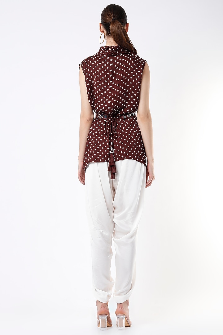 Brown Bandhani Cape Top With Embellished Belt by Twenty Nine at Pernia's Pop Up Shop