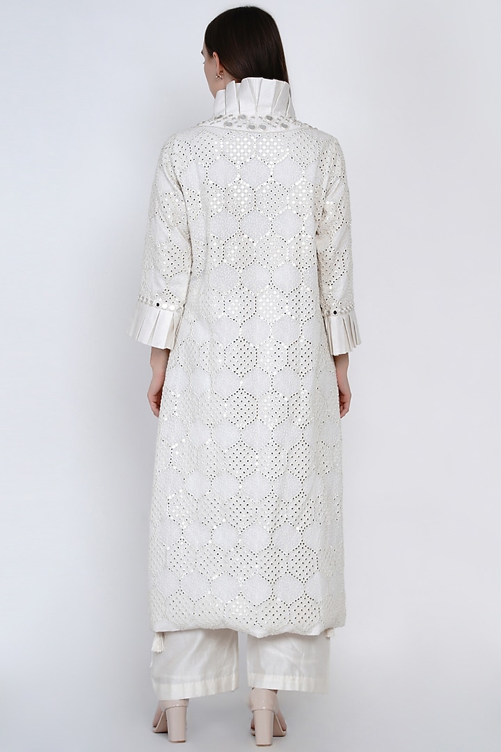 White Overlay Jacket With Mirror Work by Twenty Nine at Pernia's Pop Up Shop