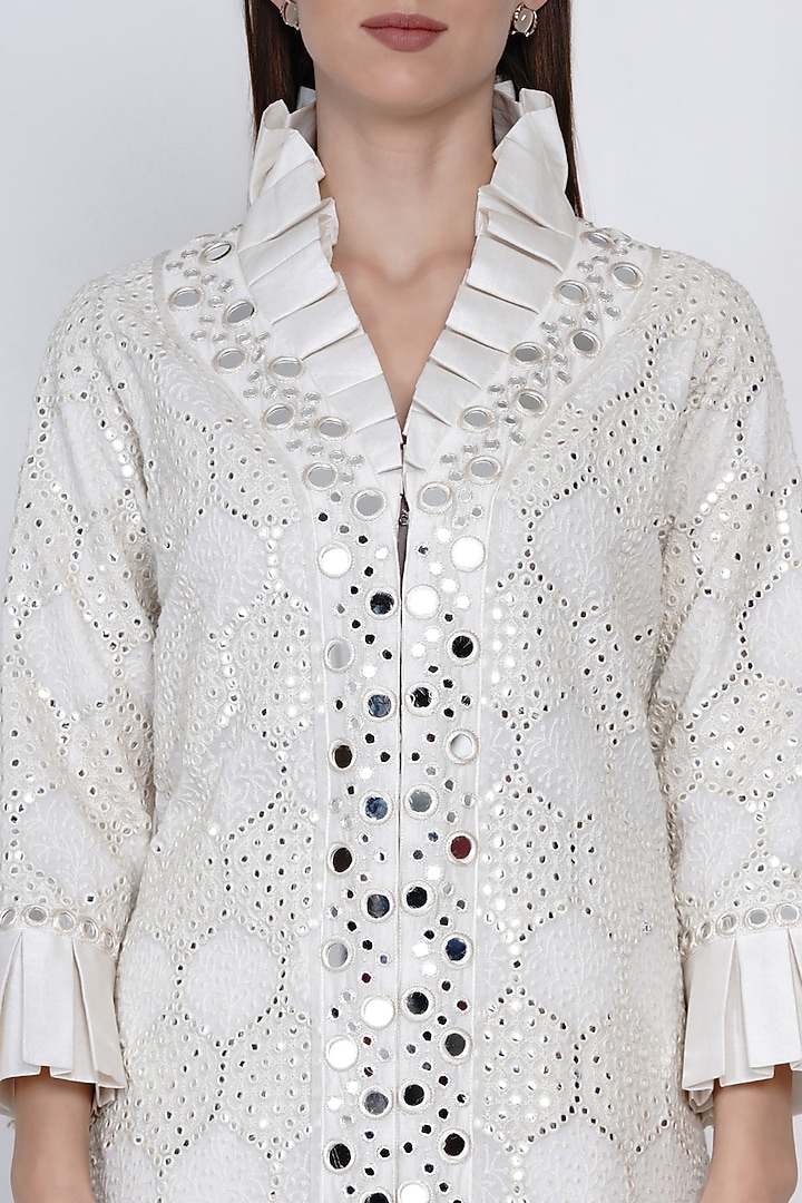 White Overlay Jacket With Mirror Work by Twenty Nine at Pernia's Pop Up Shop