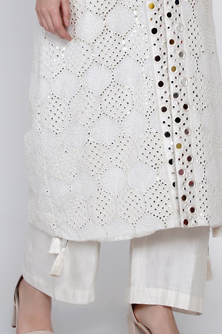 White Overlay Jacket With Mirror Work by Twenty Nine at Pernia's Pop Up Shop