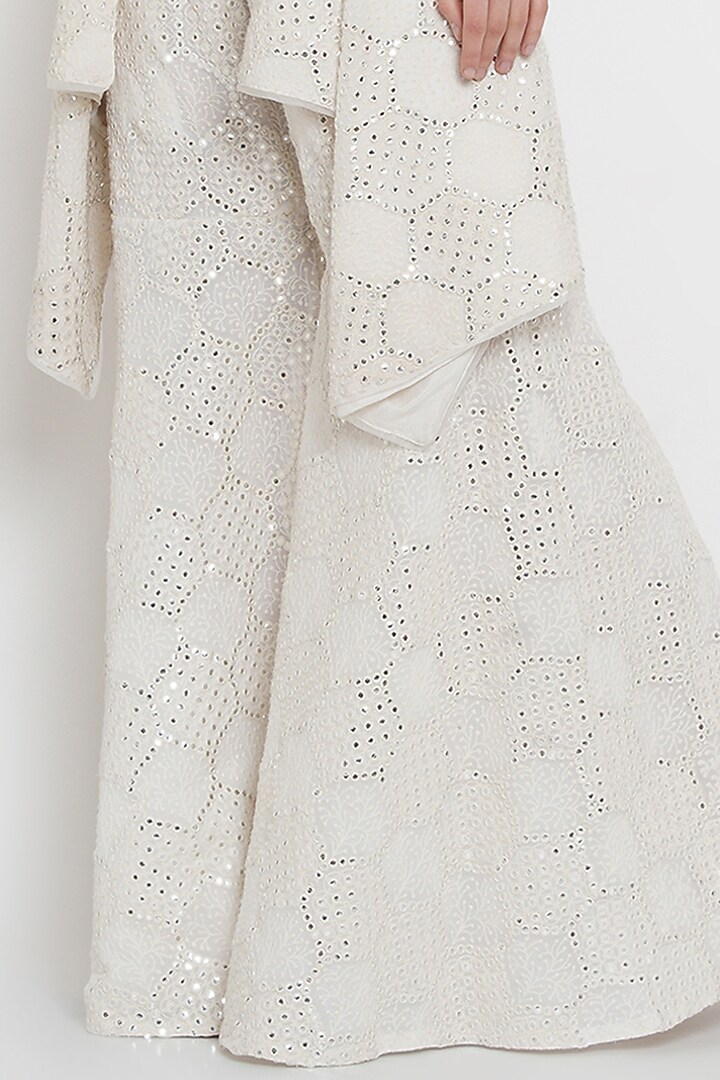 White Asymmetrical Jacket With Mirror Work by Twenty Nine at Pernia's Pop Up Shop