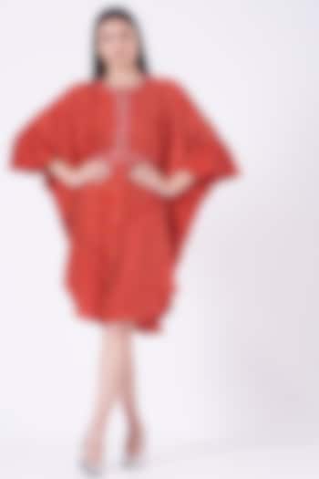 Reddish-Orange Gajji Silk Bandhani Dress by Twenty Nine