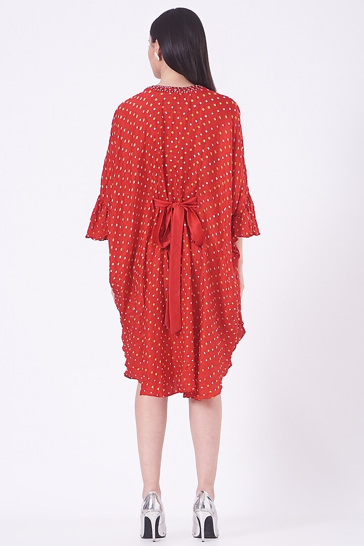 Reddish-Orange Gajji Silk Bandhani Vacation Dress by Twenty Nine at Pernia's Pop Up Shop