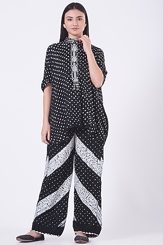 Black Gajji Silk Bandhani Palazzo Pants by Twenty Nine