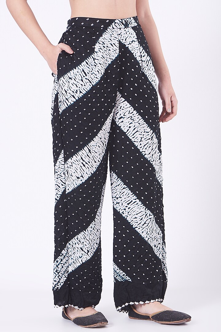 Black Gajji Silk Bandhani Palazzo Pants by Twenty Nine at Pernia's Pop Up Shop