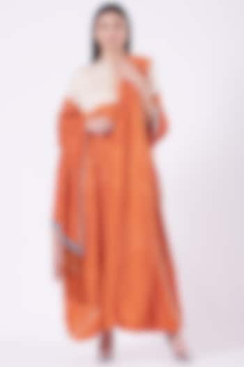 Orange Bandhani Draped Dress by Twenty Nine