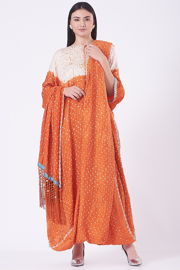 Orange Bandhani Draped Dress by Twenty Nine
