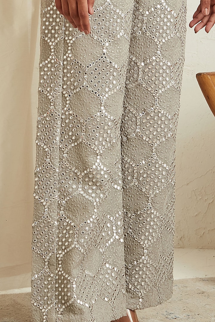 Silver Short Asymmetrical Jacket With Mirror Work by Twenty Nine at Pernia's Pop Up Shop