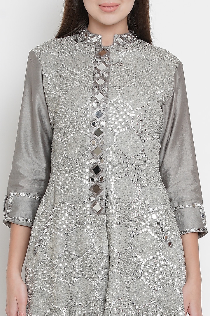Silver Jacket With Mirror Work by Twenty Nine at Pernia's Pop Up Shop
