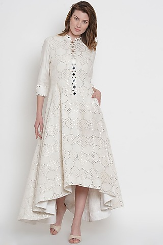 White Jacket With Mirror Work by Twenty Nine