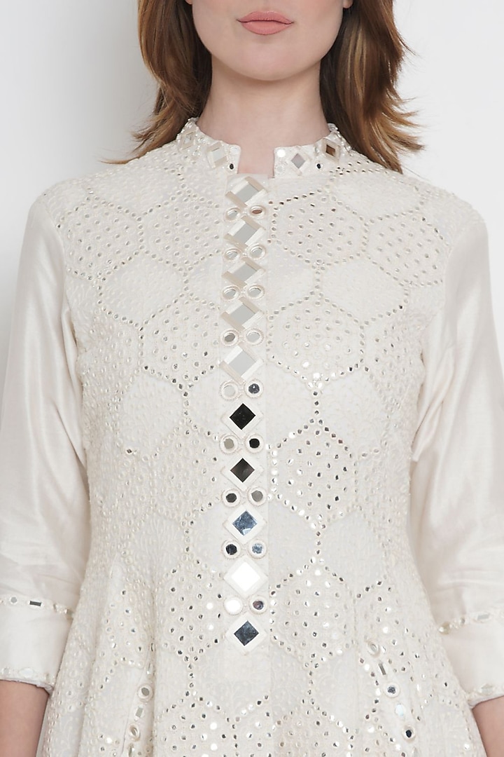 White Jacket With Mirror Work by Twenty Nine at Pernia's Pop Up Shop