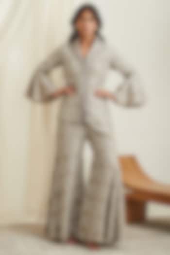 Silver Sharara Pants With Mirror Work by Twenty Nine