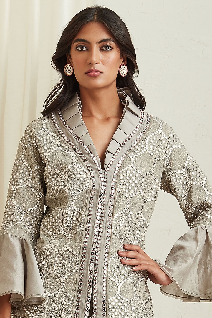 Silver Sharara Pants With Mirror Work by Twenty Nine at Pernia's Pop Up Shop