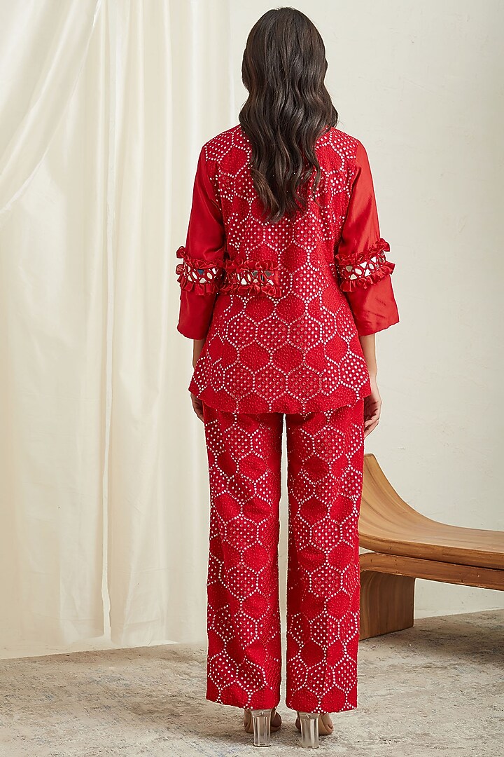 Red Palazzo Pants With Mirror Work by Twenty Nine at Pernia's Pop Up Shop