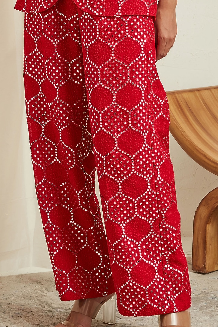 Red Palazzo Pants With Mirror Work by Twenty Nine at Pernia's Pop Up Shop