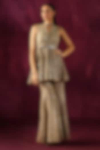 Taupe Lace Fabric Mirror Work Peplum Jacket by Twenty Nine at Pernia's Pop Up Shop