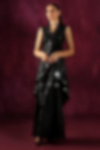 Black Georgette Mirror Embellished Sharara Pants by Twenty Nine at Pernia's Pop Up Shop