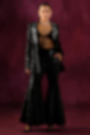 Black Georgette Mirror Work Blazer by Twenty Nine at Pernia's Pop Up Shop