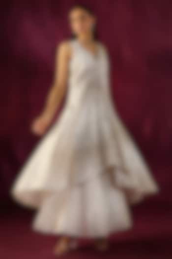 White Lace Fabric Mirror Work Asymmetric Jacket by Twenty Nine at Pernia's Pop Up Shop