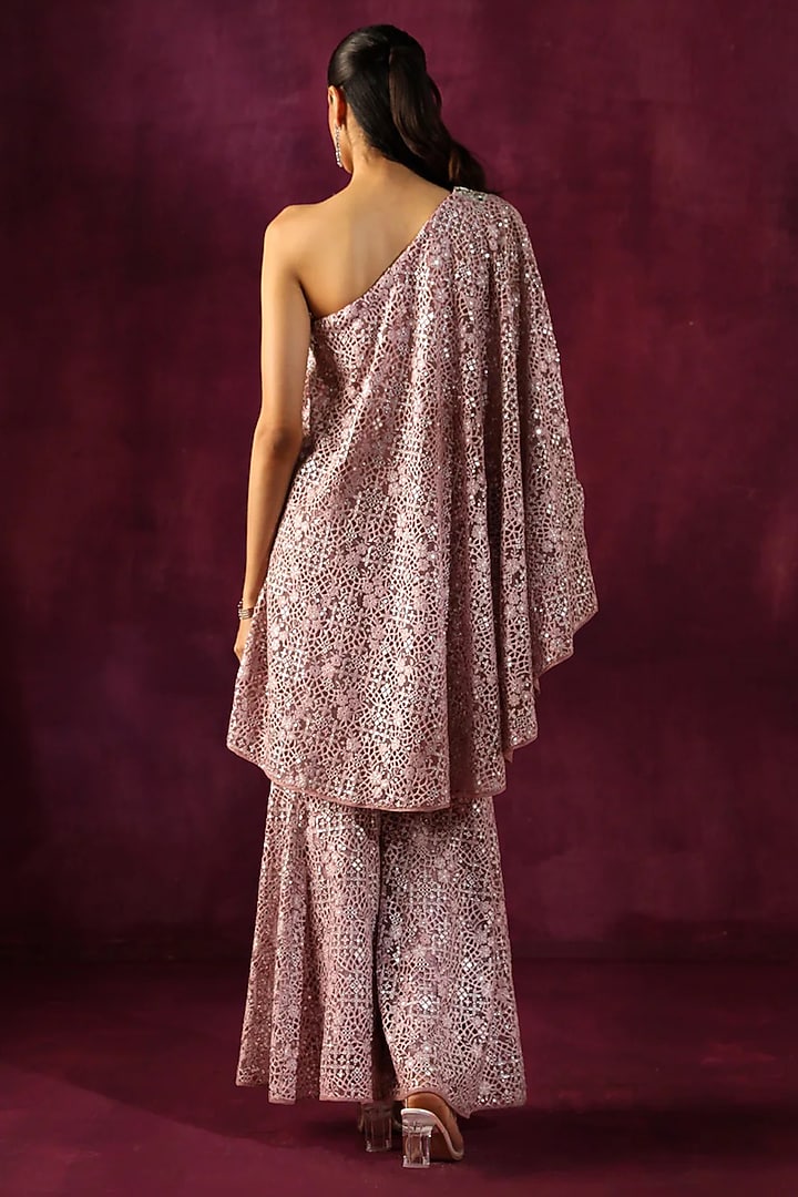 Lilac Lace Fabric Mirror Work One-Shoulder Cape by Twenty Nine at Pernia's Pop Up Shop