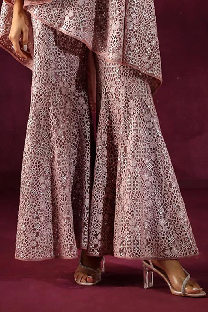 Lilac Lace Fabric Mirror Work Bootcut Pants by Twenty Nine at Pernia's Pop Up Shop