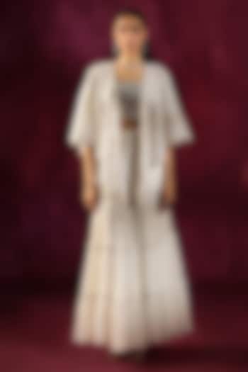 White Lace Fabric Mirror Work Scarf Cape by Twenty Nine at Pernia's Pop Up Shop