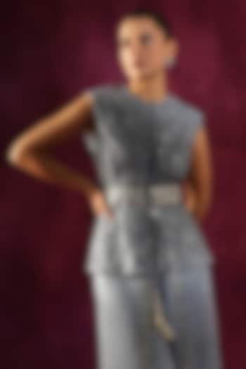 Blue Lace Fabric Mirror Work Jacket by Twenty Nine at Pernia's Pop Up Shop